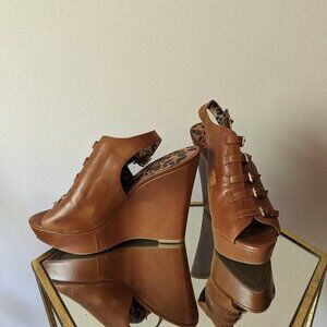 Leather Jessica Simpson Buckle Detail Wedges 8